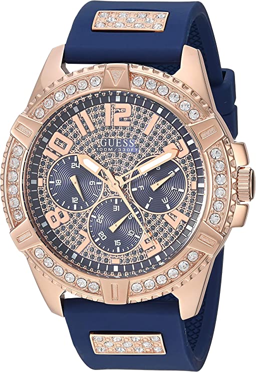 GUESS  Rose Gold-Tone Blue Stain Resistant Silicone Watch U1132G2