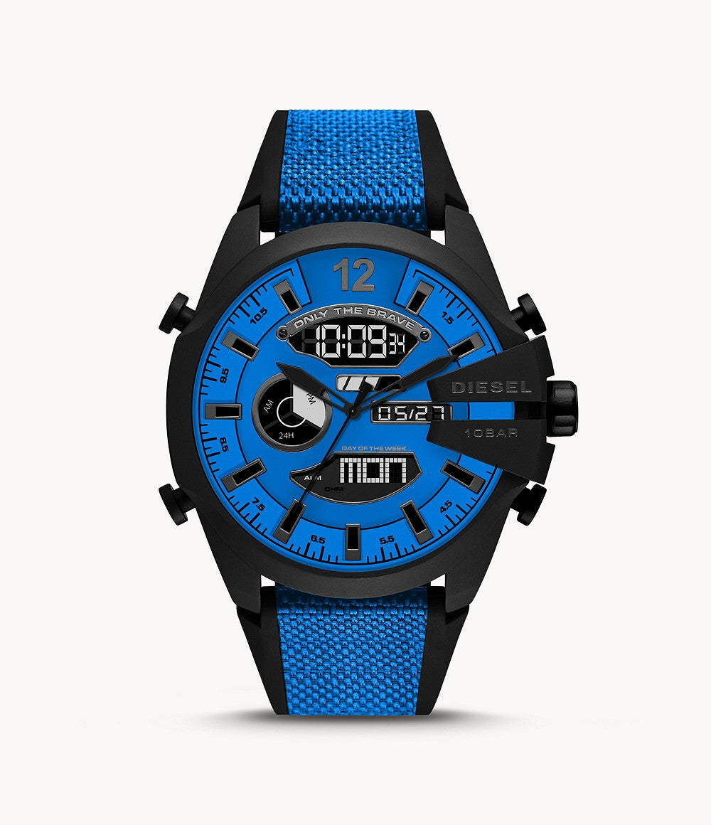 Latest Diesel Men's  Mega Chief Analog-Digital Blue Nylon and Silicone Watch - DZ4550
