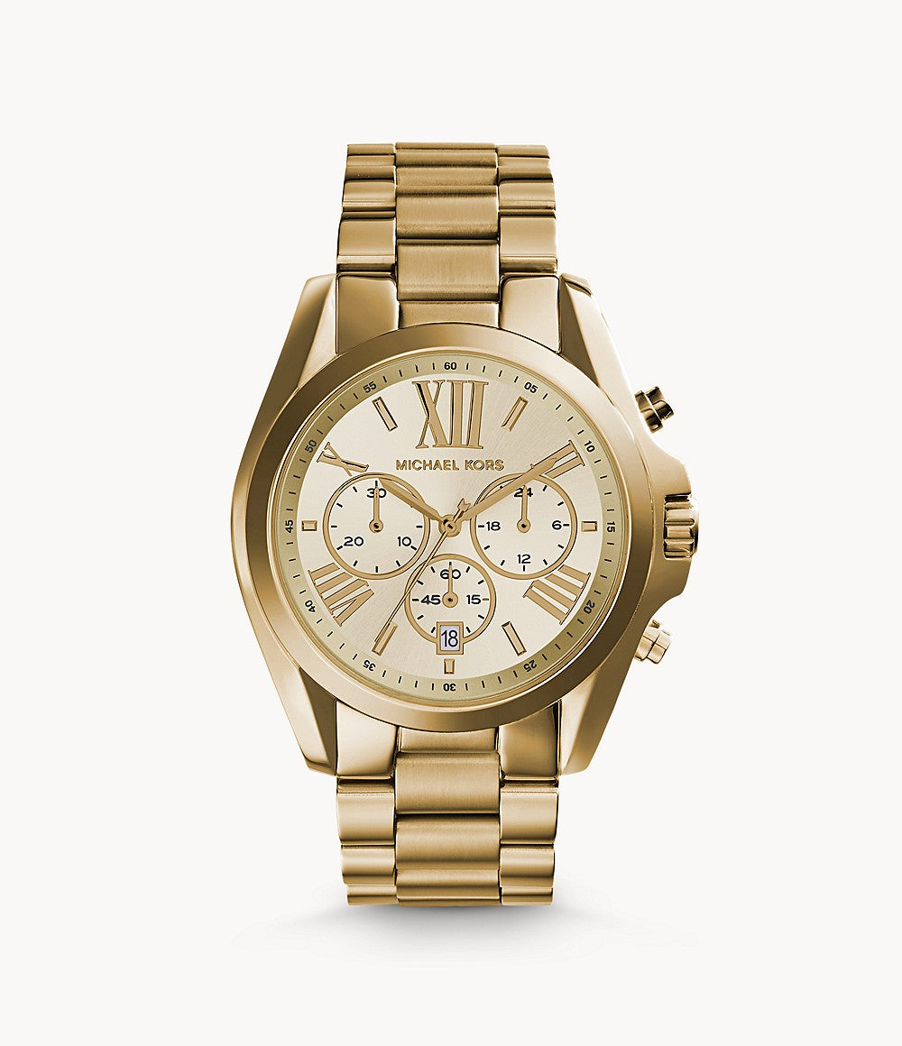 Michael Kors UNISEX Chronograph Bradshaw Gold-Tone Stainless Steel Bracelet Watch 43mm MK5605